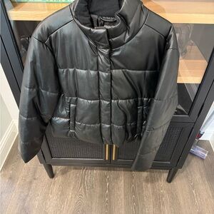 GAP Faux Leather Black Puffer Jacket - Women's